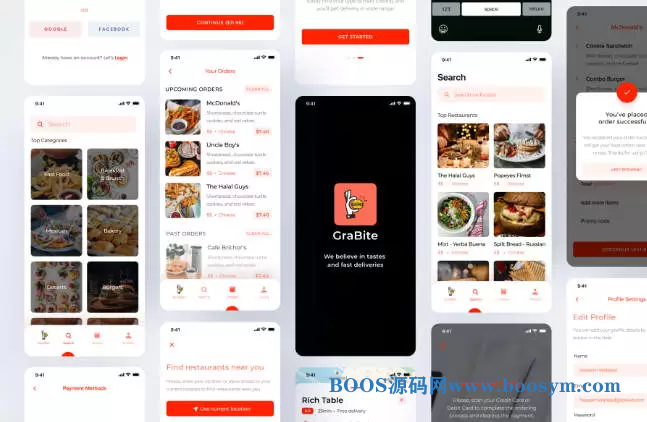 GraFood含60屏掌上订餐送餐外卖APP设计UI模板