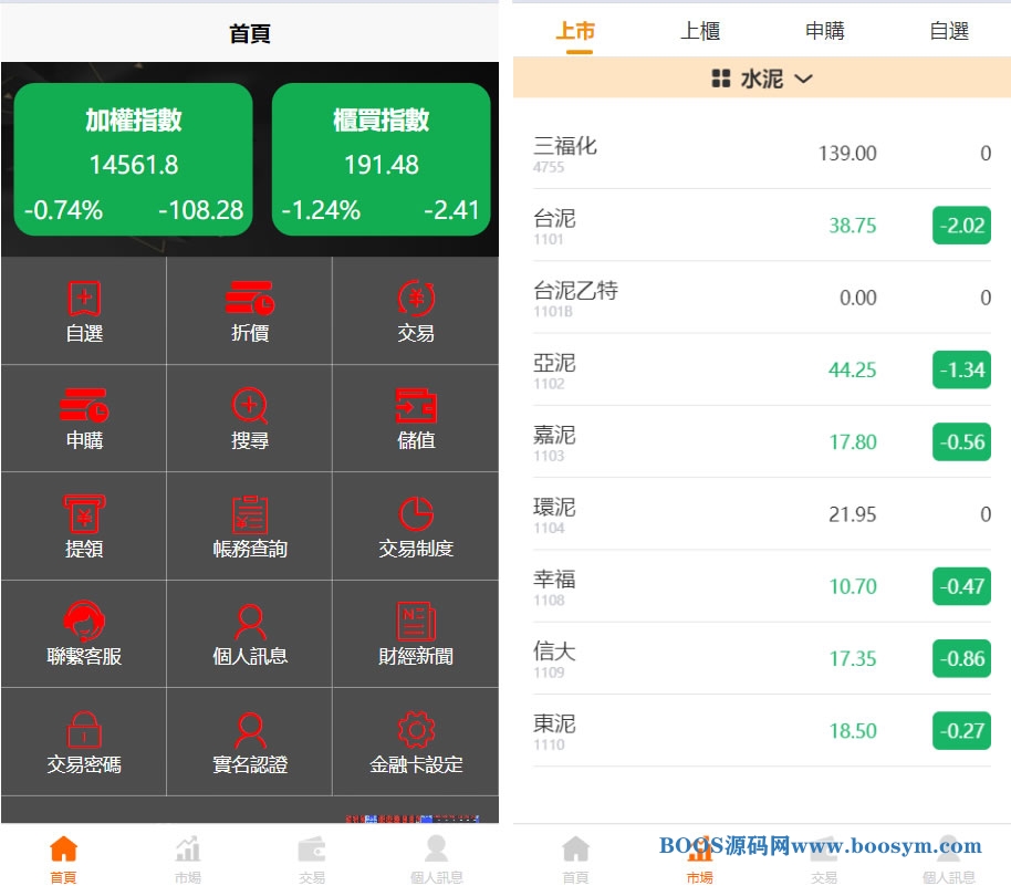 全开源uniapp台股市场新股申购源码/Vue开源台股交易平台源码