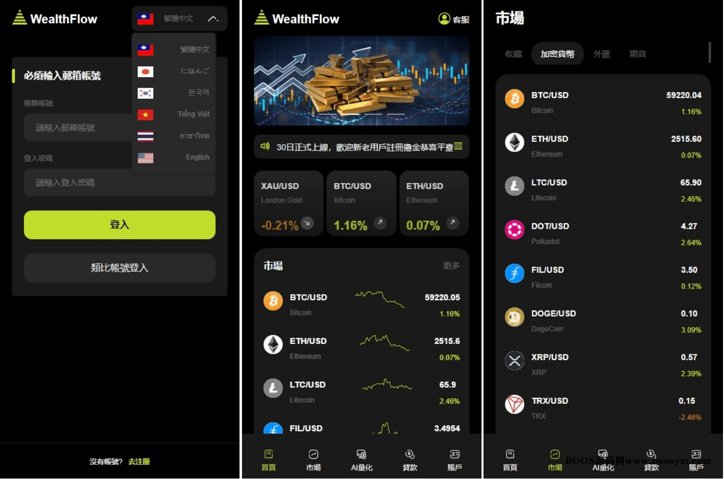 WealthFlow交易所源码+模拟账号前端uniapp编译后+后端php